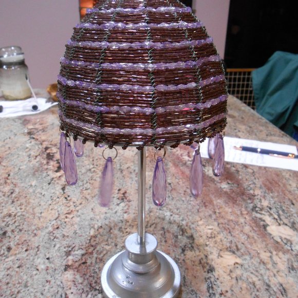 Vintage Purple beaded tea light holder/lamp. - Picture 2 of 13